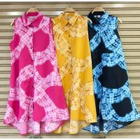 ราคา เดรสเชิ้ตแขนกุด ป้าย Pitzy Dress เดรสแขนกุดทรงเอ มีกระเป๋า 2 ข้าง ผ้าไหมอิตาลี พิมพ์ลายมัดย้อม ใส่สบาย อก 42 นิ้ว (18377527063)