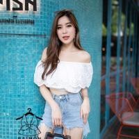 ราคา เสื้อครอปลูกไม้ ครอปลูกไม้ เสื้อครอปปาดไหล่ เสื้อครอป ระบายอก ผ้าคอตตอน ผสม ลูกไม้จ้า (3209071933)