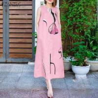 ราคา ➧ Esolo ZANZEA Women Sleeveless Plus Baggy Printed Tank Dress Summer Vintage Casual Long Dresses es (27101494196)
