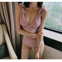 ราคา พร้อมส่งในไทย ชุดว่ายน้ำทูพีช เอวสูง สไตล์วินเทจสีชมพู สำหรับผู้หญิง (6743305434)