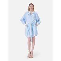 ราคา Solid Linen Gathered Neck Midi Shirt Dress (27892491015)