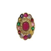 ราคา TANITTgems แหวนพลอยนพเก้าล้อมเพชร ตัวเรือนทองเหลืองแท้ (216636855)
