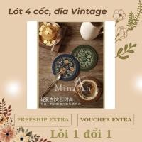 ราคา ชุดที่รองแก้วและจานลายดอกไม้ย้อนยุคหรูหรา 4 ชิ้น - มินาห์ บ้าน (48506601892)