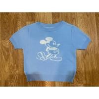 ราคา เสื้อครอปไหมพรมแขนสั้นสีฟ้า ลายมิกกี้เมาส์ อก 32-34 ความยาว 17 (26957443813)