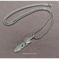 ราคา สร้อยคอโซ่ไทเทเนียมสําหรับผู้ชายและผู้หญิงจี้ขนนกสีเงิน (27215038118)
