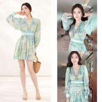 ราคา มินิเดรสชีฟองแขนยาว มินิเดรสแขนยาวพิมพ์ลาย เดรสแขนยาว (45755038799)