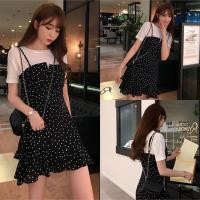 ราคา ชุดสาวอวบ 2 ชิ้น ชุดเซ็ตเอี๊ยมกระโปรงสายเดี่ยวลายจุด+เสื้อยืดคอกลมแขนสั้น K355 (3489882427)