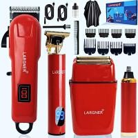 ราคา ชุดอุปกรณ์จัดแต่งทรงผมผู้ชาย 4-in-1 LARGNER สีแดง: ปัตตาเลี่ยนไร้สายระดับโปร เครื่องกันจอนหนวด และเครามีดโกนไฟฟ้า พร้อมหน้าจอแสดงผลแอลอีดี (46008750246)