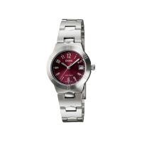 ราคา LTP-1241D-4A2 Casio Ladies นาฬิกาข้อมือผู้หญิงสายสเตนเลส สีเงิน หน้าปัดสีแดงทับทิม (6379687998)