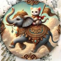 ราคา 2D Metal Wall Art Round Iron Sign - Charming Elephant & Kitten Decor สําหรับ Bars Cafes Clubs 8" (41010997134)