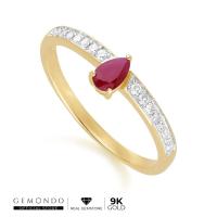 ราคา Gemondo แหวนทองคำ 9K ประดับทับทิม (Ruby) ทรงหยดน้ำ บ่าข้างเพชร ดีไซน์คลาสสิก (54508293179)