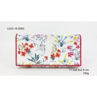 ราคา L 023-16-0993 กระเป๋าหนังปลากระเบนสองพับลายดอกไม้ ซับสีแดง (2342694765)