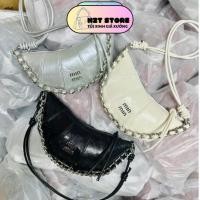 ราคา กระเป๋าถือผู้หญิงแฟชั่น กระเป๋าท้อง MinMin Pt0750310 คลิปใต้วงแขนรูปทรงครัวซองต์ขนาด 22 หนังมัน (47154004336)