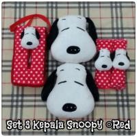 ราคา MERAH Snoopy Red Polka Dot 3 Head Car Pillow Set (54005994415)