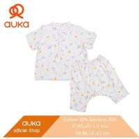 ราคา Auka เสื้อแขนสั้นคอจีน คู่ กางเกงขายาว สำหรับเด็ก 1- 4 ขวบ (ผ้า Bamboo) (23482173406)