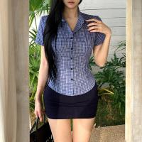 ราคา เสื้อเชิ้ตทรงเข้ารูป ทรงเข้ารูป เอวเข้ารูป แขนสั้น ทรงหลวม สำหรับผู้หญิง VD (28738966129)