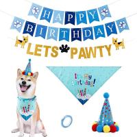 ราคา Lets Pawty Dog Birthday Bandana หมวกแบนเนอร์ชุดสุนัขวันเกิดผ้าพันคอและธงสุนัข Party Supplies ตกแต่ง (26040346455)
