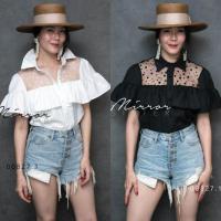 ราคา ️ Mirrorsister #00225.2 เสื้อเชิ้ตซีทรูลายจุด เสื้อแขนสั้น ซีทรู ออกงาน น่ารัก (5862352813)