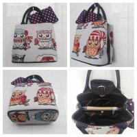 ราคา กระเป๋าสะพายทรงถัง - กระเป๋านกฮูกทรงถังพื้นสีฟ้าอ่อน ขอบปากกระเป๋าด้านในสีม่วง พร้อมส่ง !! (3357881106)