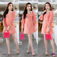 ราคา TW11919 Dress เดรสไหล่เดียวทรงปาดไหล่ แขนยาวทรงแขนพอง (7520058813)