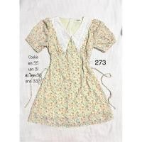 ราคา เดรสผ้าชีฟองลายดอกไม้สีส้มเหลือง ป้าย Cookie (S M ใส่ได้) มีเชือกผูกเอว (42853018106)