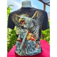 ราคา เสื้อยืด ROCK CHANG เสื้อยืดแขนสั้น สีดำ สกินลายนกอินทรี ขี่ชอปเปอร์ หน้าหลัง ลายไม่ลอก ราคาถูก ส่งเร็วทันใจทุกวัยรุ่น (18915155088)