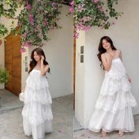ราคา ZIMM STORE-Stylish Layered ชุดเดรสผ้าไหมสีขาวลูกไม้หรูหรา (49657822026)