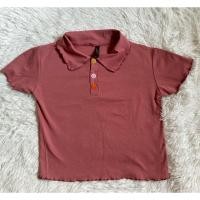 ราคา เสื้อครอปคอปกแต่งกระดุมสีชมพูตุ่น (25216527806)