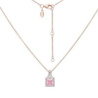 ราคา Merii สร้อยคอพร้อมจี้เงินชุบโรสโกลด์ประดับ CZ สีชมพู ทรง Princess Cut ล้อมเพชร CZ (51308229690)