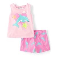 ราคา 01232 ชุดเสื้อกล้ามกางเกงขาสั้นเด็กผู้หญิงลายปลาโลมา ส่วนเกิน (24327977683)