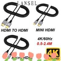 ราคา LANSEL1 Micro Mini HDMI TO HDMI Spiral Cable, Extension 4K 60HZ สายสปริงที่รองรับ HDMI, แบบพกพา 0.5-2.4M ยืดหยุ่นชายกับชายปลั๊กสาย (42329448822)
