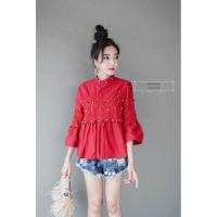 ราคา เสื้อสไตล์เกาหลี ปักมุก แขนกระดิ่ง ใส่เที่ยว ใส่ทำงาน ผ้าลูกไม้ (18579255656)
