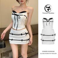 ราคา ส่งไวจากไทย ชุดว่ายน้ำ ทูพีช เอวสูง ชุดว่ายน้ำกระโปรง เกาะอก สไตล์เกาหลี#0443 (27063761808)