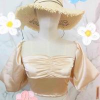 ราคา Satin crop top ผ้าซาตินดีมาก แพทเทินดี แขนบอลลูน สม้อคหลัง (4039679044)