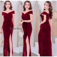 ราคา Dress ชุดราตรี ปาดไหล่ M35 (M1134 กำมะหยี่) (22853746392)