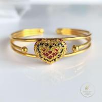 ราคา กำไลข้อมือลายหัวใจลงยาสุโขทัย (แดง,ดำ) งานชุบทอง 24k ลายไทยประยุกต์ปรับขนาดได้ (50804992423)