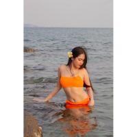ราคา ชุดบิกินี่ ชุดว่ายน้ำมือสอง ชุดว่ายน้ำสีส้ม แบรนด์ Bikini wish (48602688012)