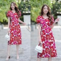 ราคา เดรสลายดอก ชุดลายดอกสีแดง เดรสลายดอกแขนตุ๊กตา เดรสทำงาน สีแดง พร้อมส่ง (21677992075)