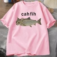ราคา เสื้อยืด Cah Fih ลายปลาตลก คำสะกดผิด เสื้อยืดลายแมวและปลา เสื้อยืดลายกราฟิกตลก เสื้อแขนสั้นลำลอง เสื้อผ้าลายกราฟิก Y2K (43129841912)
