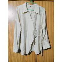 ราคา เสื้อเชิ้ตผ้าฝ้ายลินินสีเขียวอมเหลือง งานป้ายผูกโบว์ที่เอว (42078128977)