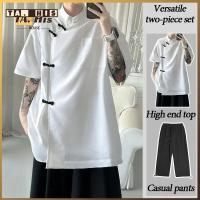 ราคา ใหม่สไตล์จีนเสื้อไม่มีปกผู้ชายแขนสั้นฤดูร้อนถนนสวมใส่การออกแบบเสื้อไม่มีปก จงซาน เสื้อสูท (26203583167)