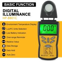 ราคา Lux Meter สําหรับการเจริญเติบโตของพืช ตารางการวัดความเข้มแสง HP-881C Handheld Lux Meter Tester Tool Range 0.1 Lux ถึง 200,000 Lux (56658262405)