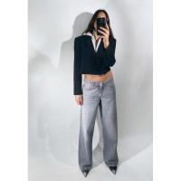 ราคา Stradivarius Straight Wide Jean Woman กางเกงยีนส์ทรงขากระบอกของแท้STR ยีนส์สีเทาแต่งเฟดสวยย มีป้ายหนังด้านหลัง เอว32 (27725300433)