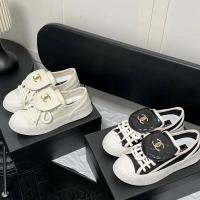 ราคา รองเท้าผ้าใบสำหรับผู้หญิงแบบ Casual Slip-On Lace-Up ดีไซน์เหมือน Chanel หนังแท้ พื้นมีความหนา ลายกระเป๋านักเรียนสีขาว (49258804230)