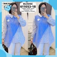 ราคา KATUN KEMEJA MOLALASTORE เสื้อผ้าผู้หญิง, เสื้อเชิ้ตเสื้อสตรีรุ่น, ผ้าฝ้ายลายทางและลูกไม้ด้านนอก, สีฟ้าอ่อน / สีน้ําเงินเข้ม Y8054 (55653326281)