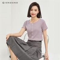 ราคา GIORDANO WOMEN Buttons crewneck short sleeve rib tee 13324244 (25989587605)