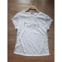 ราคา haas เสื้อยืดสีขาวครีมลายสีเงินhaasคอกลมแขนสั้นไซส์Mอก35ยาว23.5(งานมือสอง)27 (28880924534)