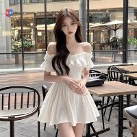 ราคา LGTH Women Off-shoulder Ruffles A-line Summer Chic Sweet Holiday White Mini Dress HOT (29185591005)