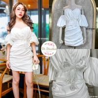 ราคา เดรสสั้นเกาะอกแต่งป้ายหน้า ช่วงแขนแต่งระบายปาดไหล่แขนทั้งสองข้าง (11399204148)