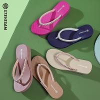ราคา 4CM Wedge Heel Rhinestone Flip-Flops Non-Slip Colorful Travel Slippers (29544668093)